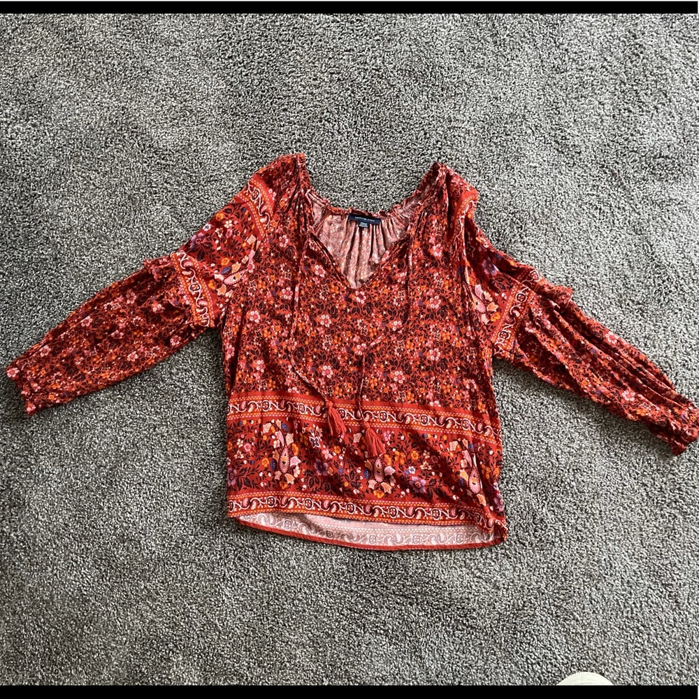 Bright floral pattern shirt with tassels